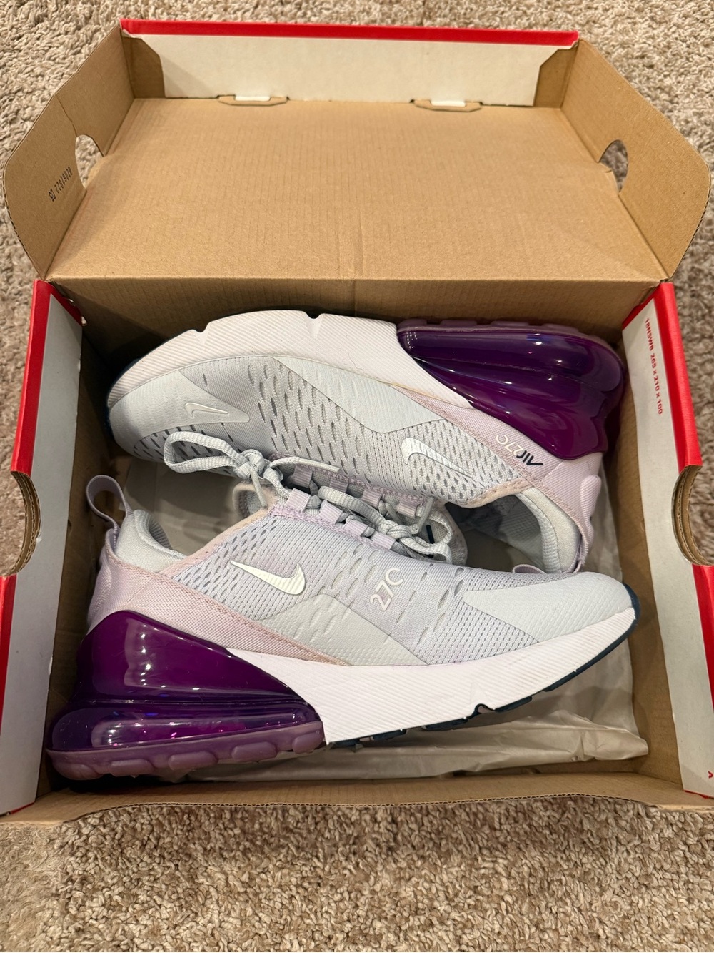 Nike Big Kid’s Air Max 270 Sneakers in Light Gray and Purple